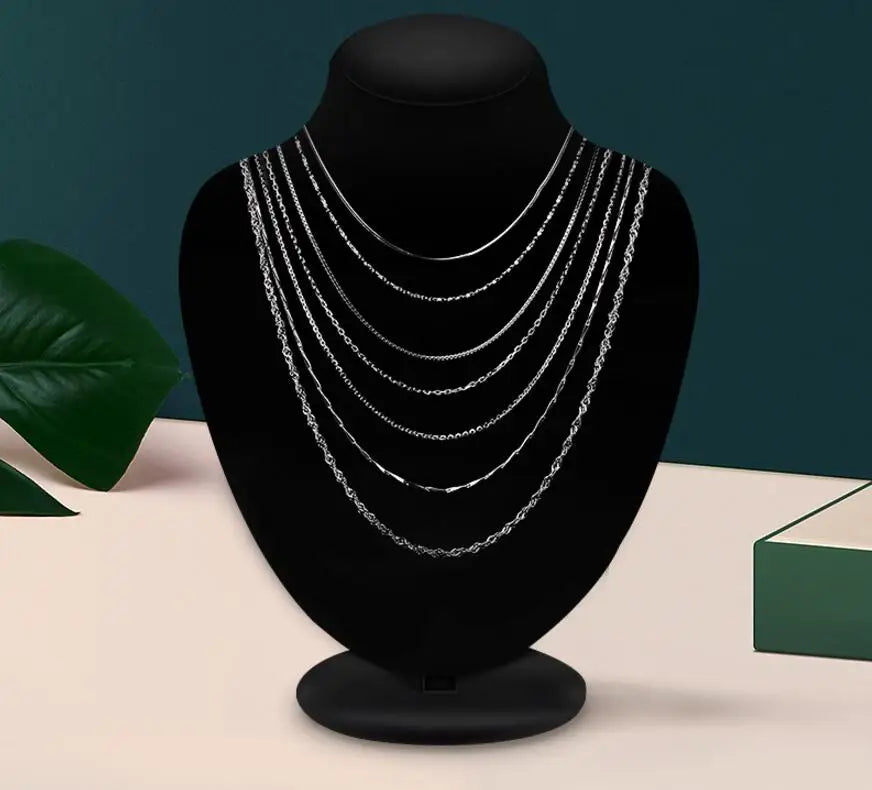 Real 925 Sterling Silver Necklace Water-wave Snake Beads Box Chain 40/45cm Necklace For Woman Necklace Jewelry DC25