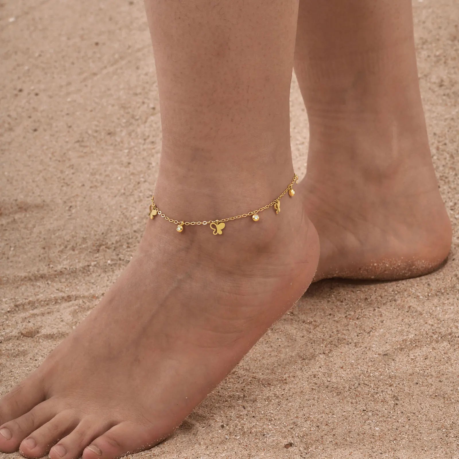 Vnox Gold Color Charm Female Chain Anklet Stainless Steel Cross Crown Star Pendant Barefoot Bracelet Women Beach Jewelry Summer