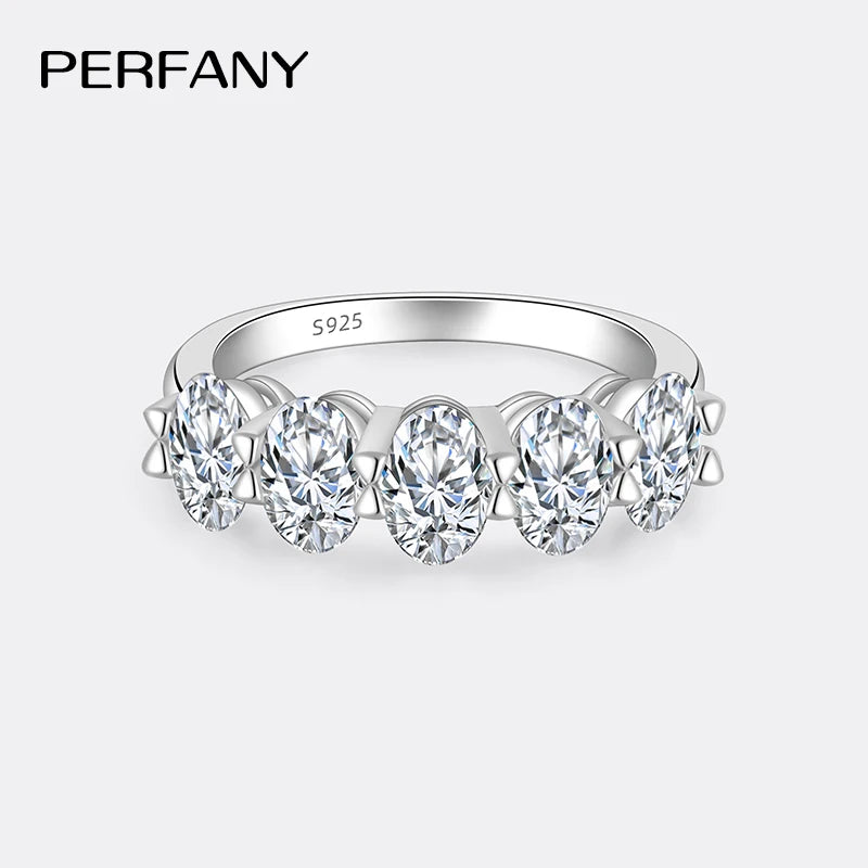 PERFANY Oval Cut Moissanite Ring for Women S925 Pure Silver 5 pieces 0.5CT Laboratory Certified Diamonds Luxury High-end Jewelry - Madeinsea©