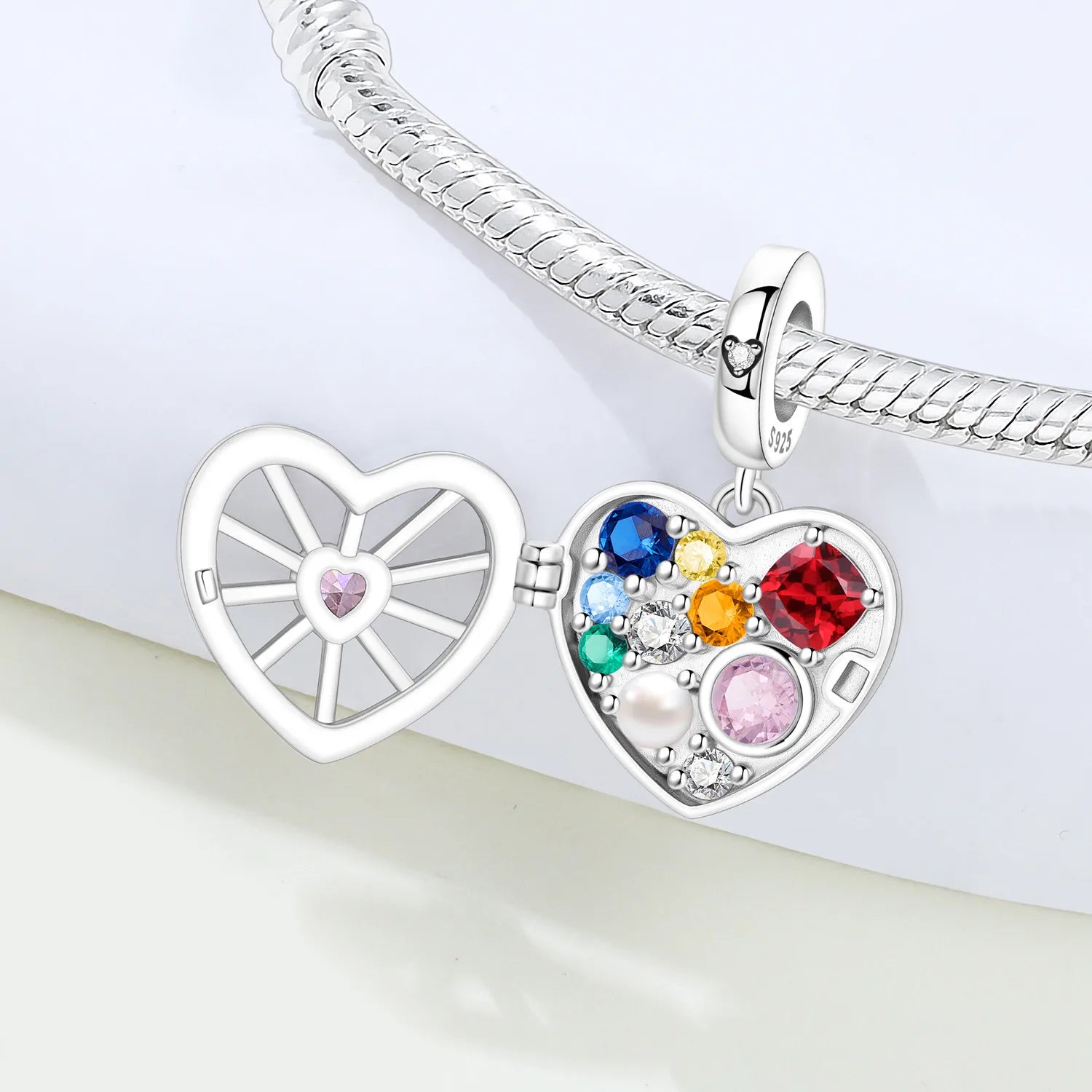 PANPOKI 925 Sterling Silver Heart Shaped Treasure Box Beads Original Pendants Bracelet Charm Jewelry Party DIY Trendy Gifts