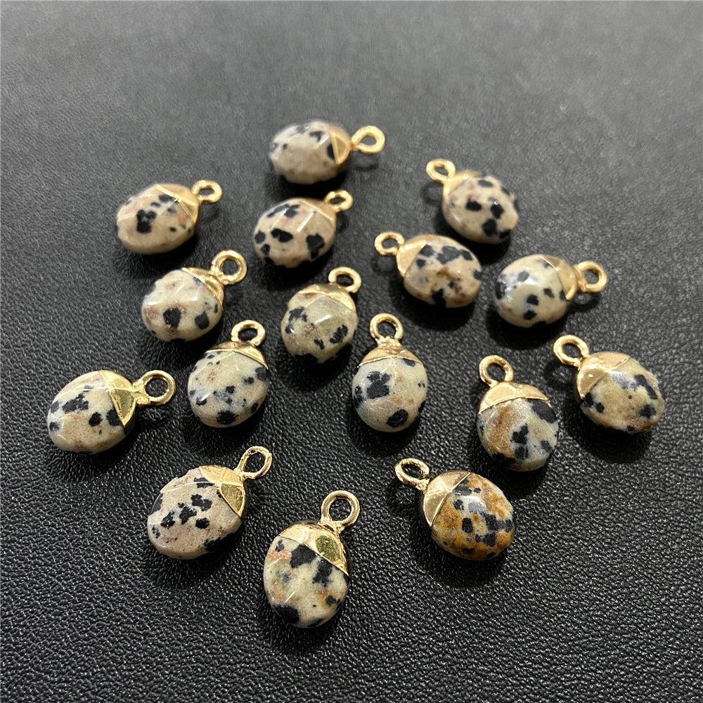 6x10mm Natural Faceted Oval Shape Stone Pendant Chalcedony Quartz Howlite Charms For Jewelry Making DIY Earring Accessories 5Pcs