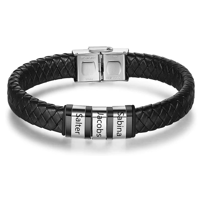 Personalized Bracelets for Men Custom Men's Name Bracelets Braid Leather Bracelet with 1-5 Names Engraved Personalized Gift for