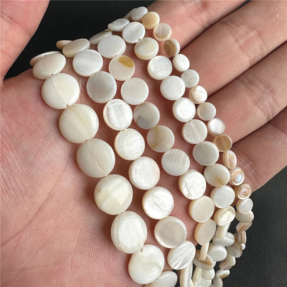 Natural White Mother of Pearl Shell Beads Oval Round Freshwater Shell Beads for Jewelry Making Necklace Bracelet DIY 15" - Madeinsea©