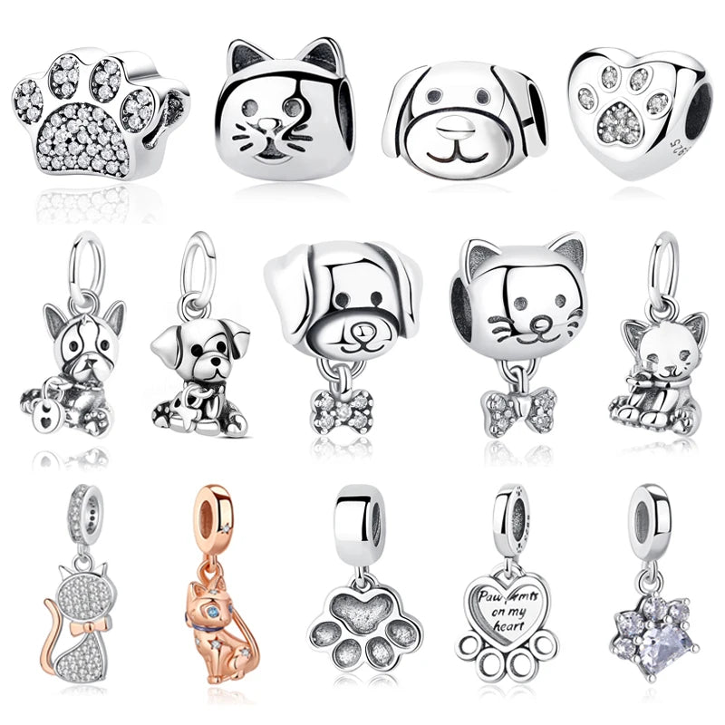 Original 925 Sterling Silver Charms Love Pets Dog Cat Paw Print Pendant Beads Fit Brand Bracelets Necklaces Women DIY Jewelry - Madeinsea©