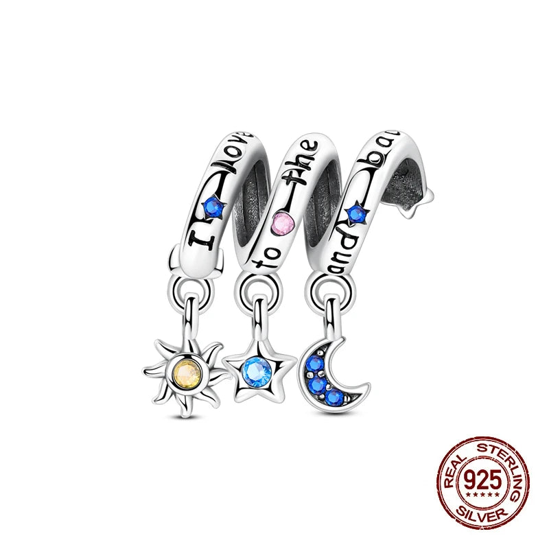 100% 925 Sterling Silver Stars Moon Sun Zircon Eye Cross Charms Beads Fit Original Bracelets DIY Jewelry For Women Protect Gifts