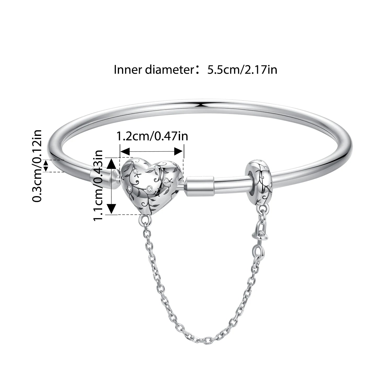 BISAER 925 Sterling Silver Heart Bracelet Dainty Starry Basic Bracelet Plated White Gold for Women DIY Charm Bead Fine Jewelry