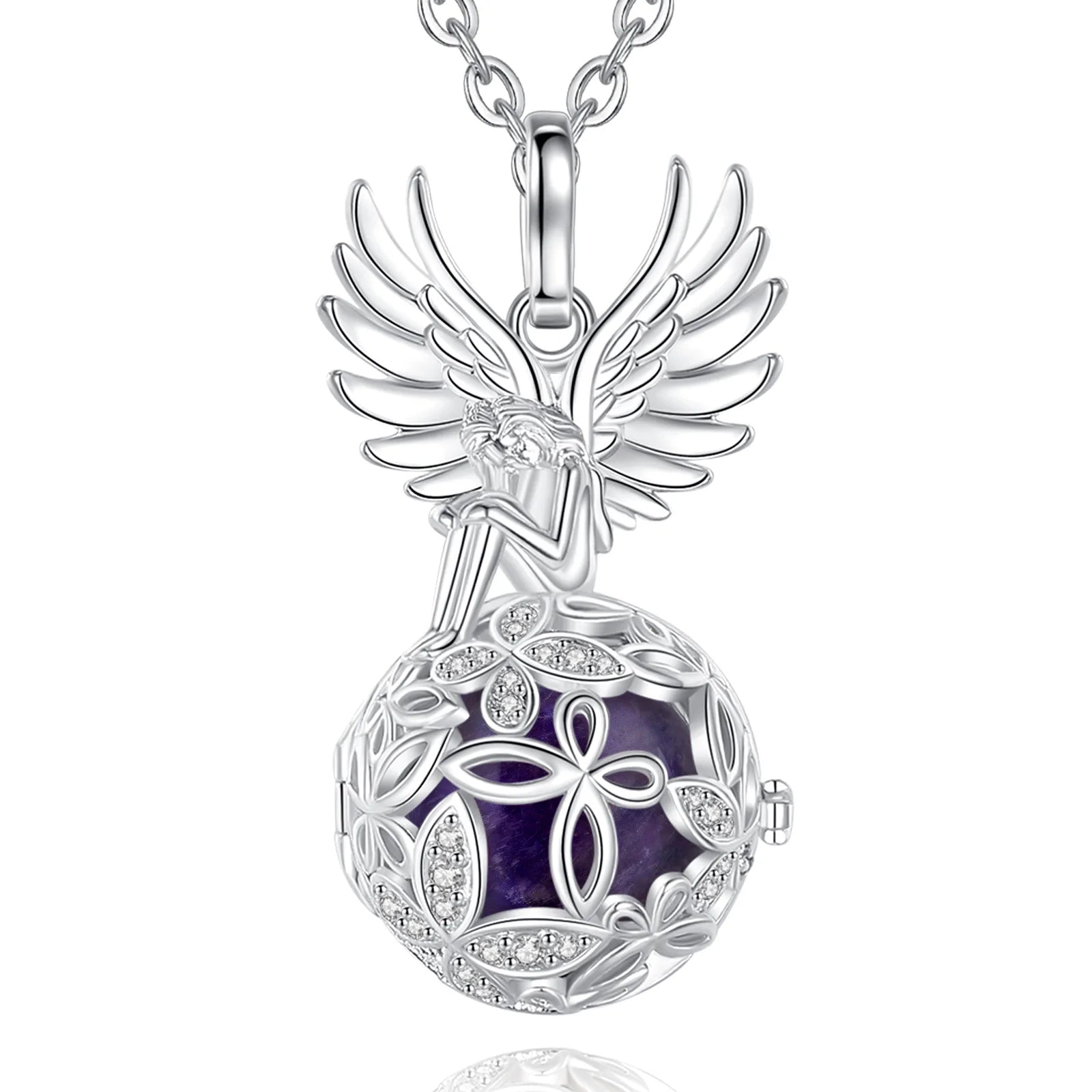 Eudora Angel Girl Flower Cage Necklace Amethyst Energy Healing Crystal Stone Jade Lapis Pendant Spiritual Jewelry Obsidian Gift