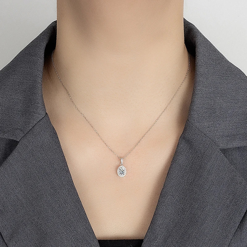 PERFANY 1CT Oval Cut Moissanite Necklace for Women S925 Pure Silver Laboratory Diamond Pendant Fashion Wedding Jewelry