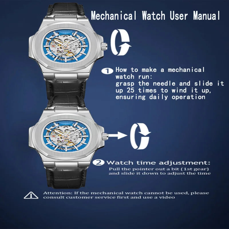 LONGLUX automatic mechanical watch outdoors simple luxury watches waterproof cheap wholesale skeleton leather mens watch gift - Madeinsea©