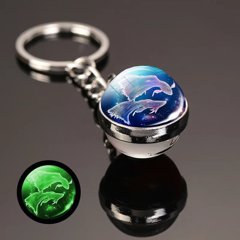 New Design Luminous Crystal Twelve Constellation Keychain Unisex Metal Holder Pendent Key Ring Bag Decoration Gift For Couple