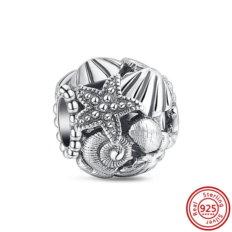 Authentic 100% 925 Sterling Silver Fit Original Pantaro Charms Bracelet Heart Round Style Simple Beads Women DIY Jewelry Making