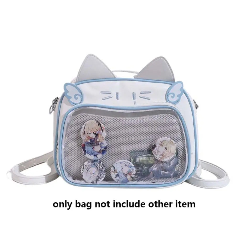 Zipper Bag Kawaii Cat Itabag Cotton Doll Bag Idol Merchandise Storage Transparent Pocket Badge Storage Bag PU Fashion Backpacks