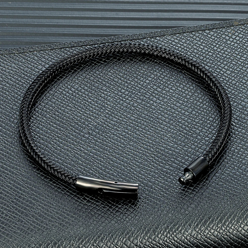 MKENDN Classic Men Women Jewelry Black Non-fading Steel Wire Rope Bracelet Classic Cuff Charm Button Bracelet for Couple Jewelry