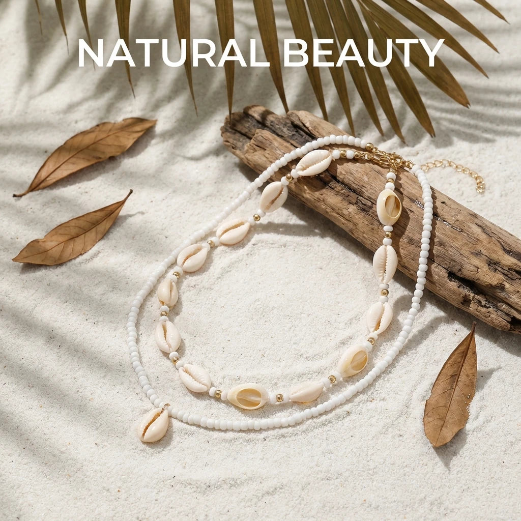 Bohemian Double Layer Seashell Necklaces For Women Handmade White Rice Beads Shell Short Collar Choker Beach Party Neck Jewelry