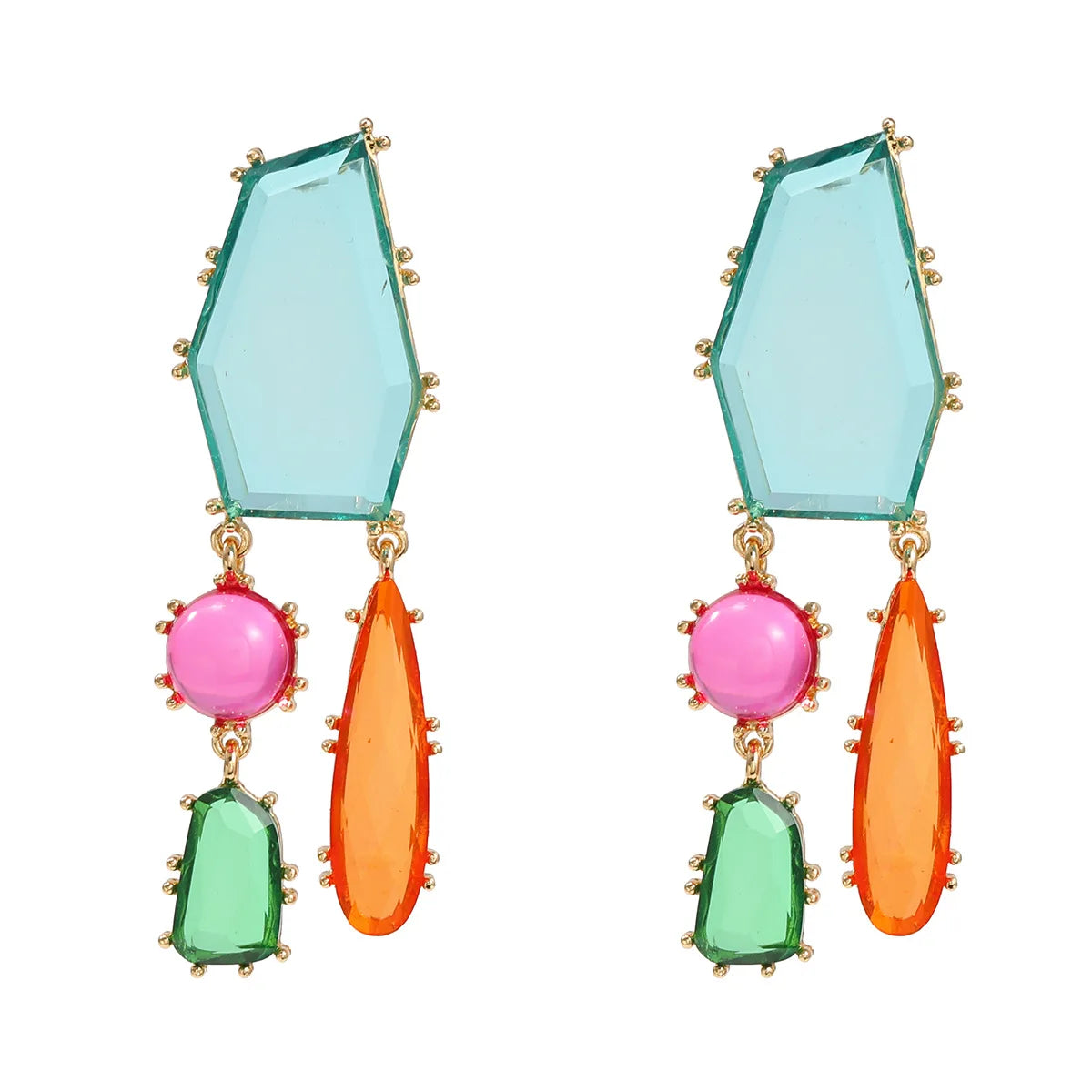 Bohemian Geometric Colorful Resin Dangle Long Earrings Jewelry