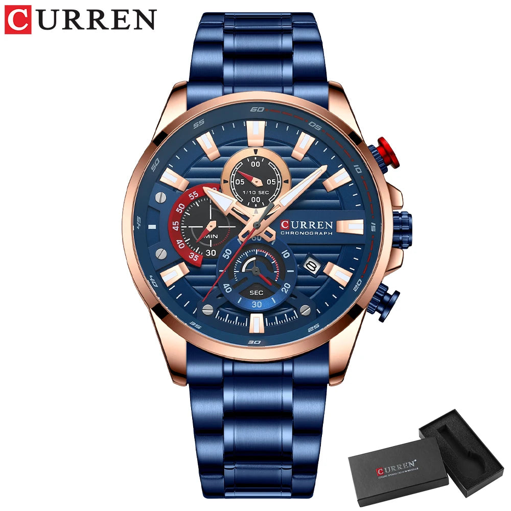 CURREN Sports Casual Quartz Wristwatches with Chronograph Fashion Stainless Steel Men's Watch Auto Date Clock Male - Madeinsea©