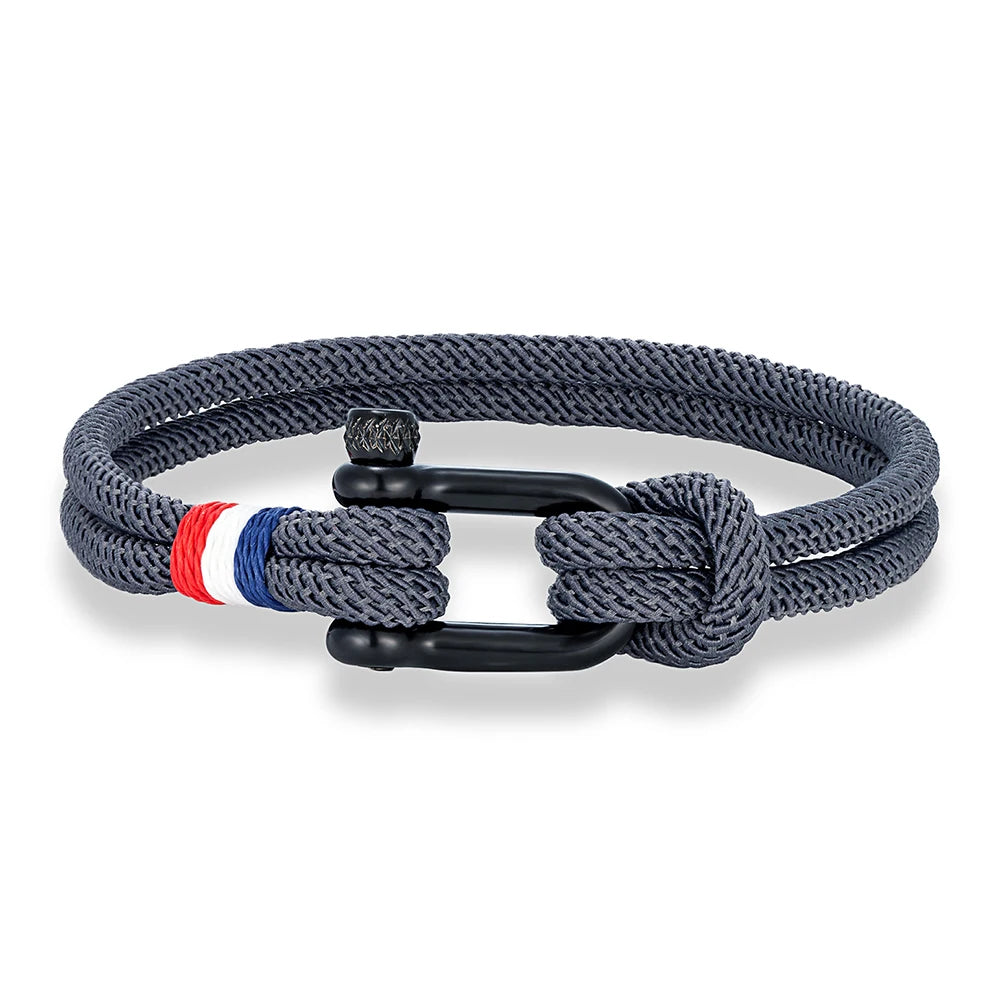 MKENDN Stainless Steel U-Shape Shackle Buckle Bracelet Men Women Handmade Woven Double-Layer Design France Flag Couple Jewelry