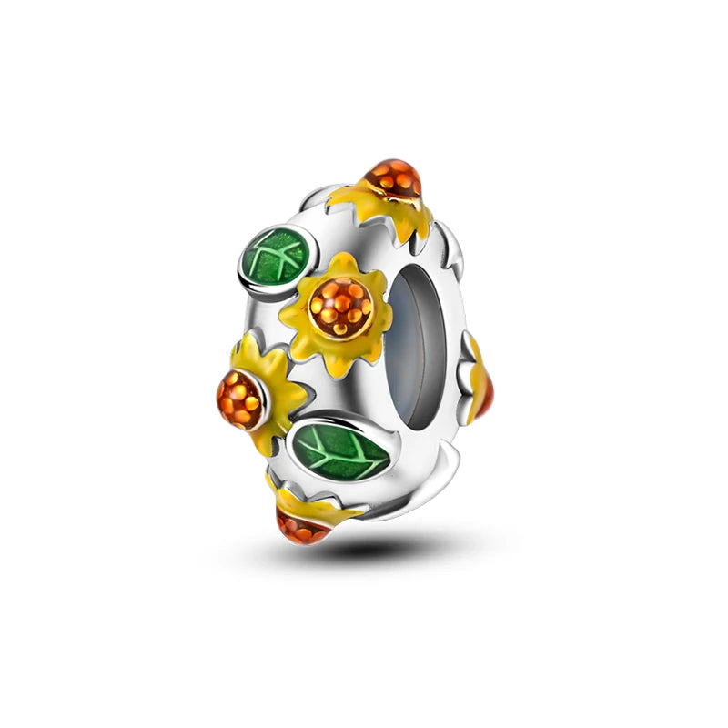 Charms 925 Silver Butterfly Flowers Colorful Zircon Silicone Spacer Beads Fit Pandach 925 Original Bracelets Fine DIY Jewelry