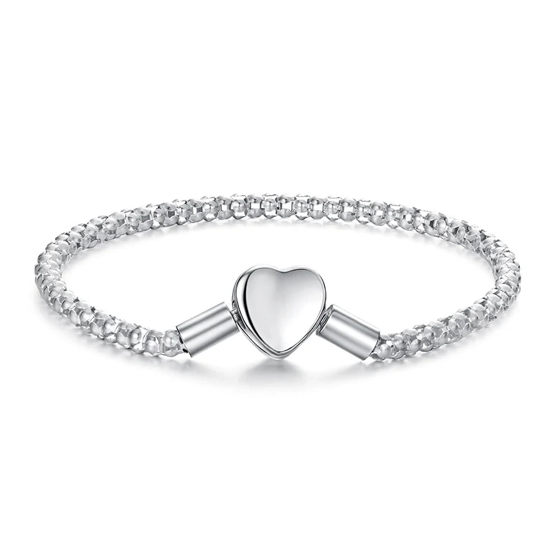BAMOER 925 Sterling Silver Heart Love 3mm Chain Charm Bracelet for Women, High Quality Bracelet Fit for DIY Beads & Pendant