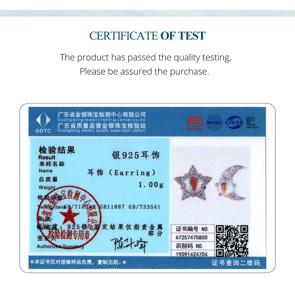 BAMOER 925 Sterling Silber Stern- und Mond-Ohrstecker, Zirkonia-Mondstein-Ohrstecker für Damen, funkelndes Weihnachtsgeschenk