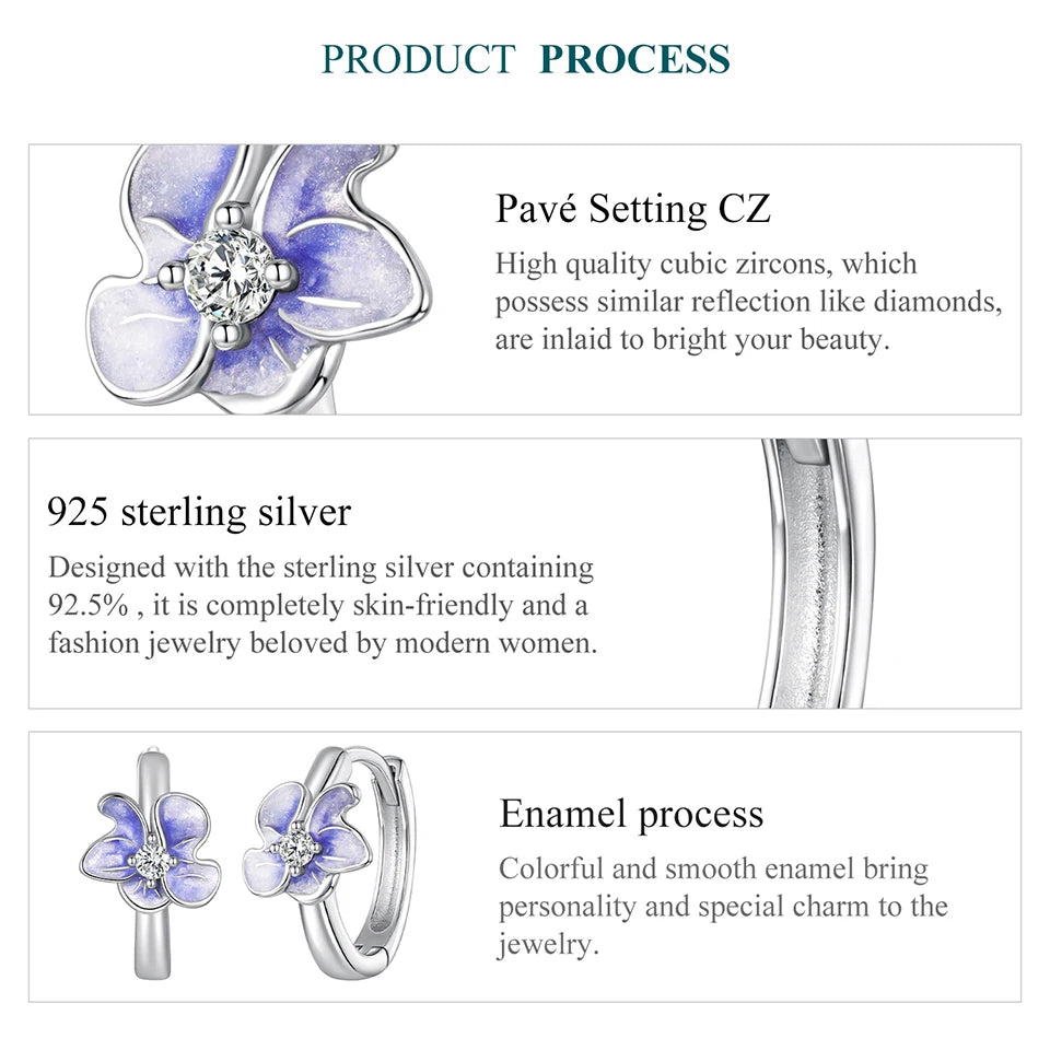 WOSTU 925 Sterling Silver Mystical Purple Flower Hoop Earrings For Women , Wedding Engagement Luxury Drip Oil Iris Earring Gift