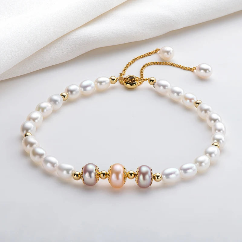 OXTAO Daily Wear Natural Cultured Freshwater Pearl Shell Charm Bracelet 4K Gold Filled Exquisite Birthday Jewelry Gift