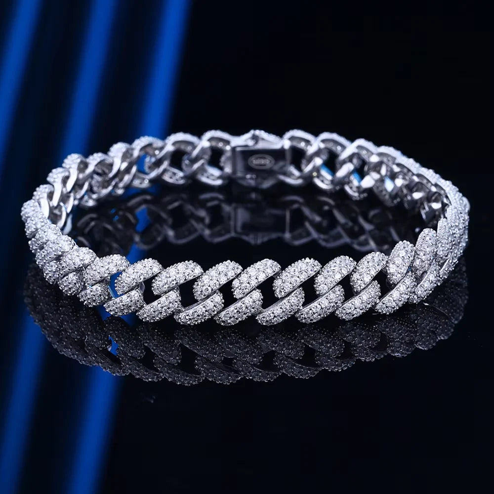 2 Row 8MM Cuban Bracelet Men Women Fine Jewelry S925 Silver High Carbon Diamond Couple Bracelet Plated 18K Hip Hop Link Chain - Madeinsea©