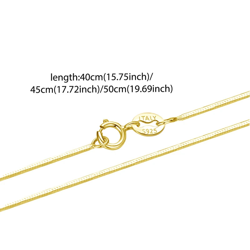 WOSTU 925 Sterling Silver Snake Chain Box Necklace 18k Gold Basic For Women Girls Fit Pendant&Charm Fine Jewelry Thin&Strong