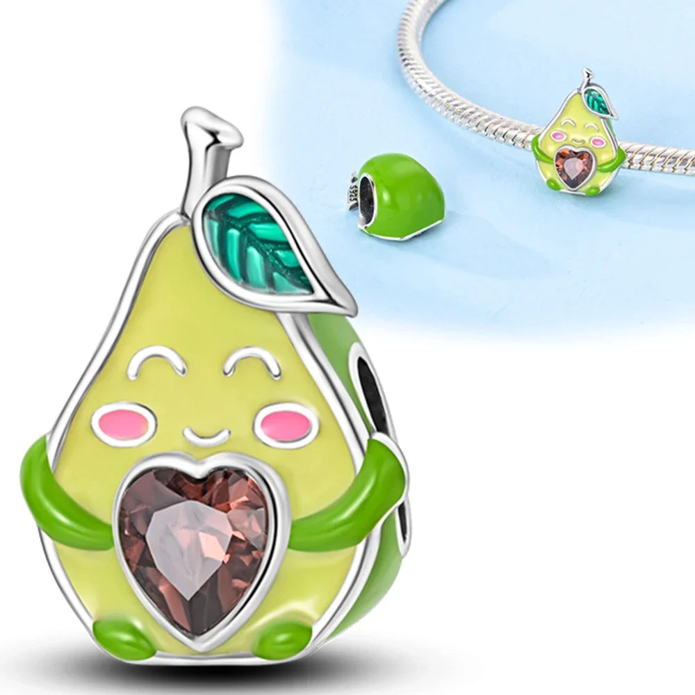 925 Sterling Silver Health Avocado Banana Tomato Charm Pendant Fit Charm Original Bracelet Made for Women Jewelry Making