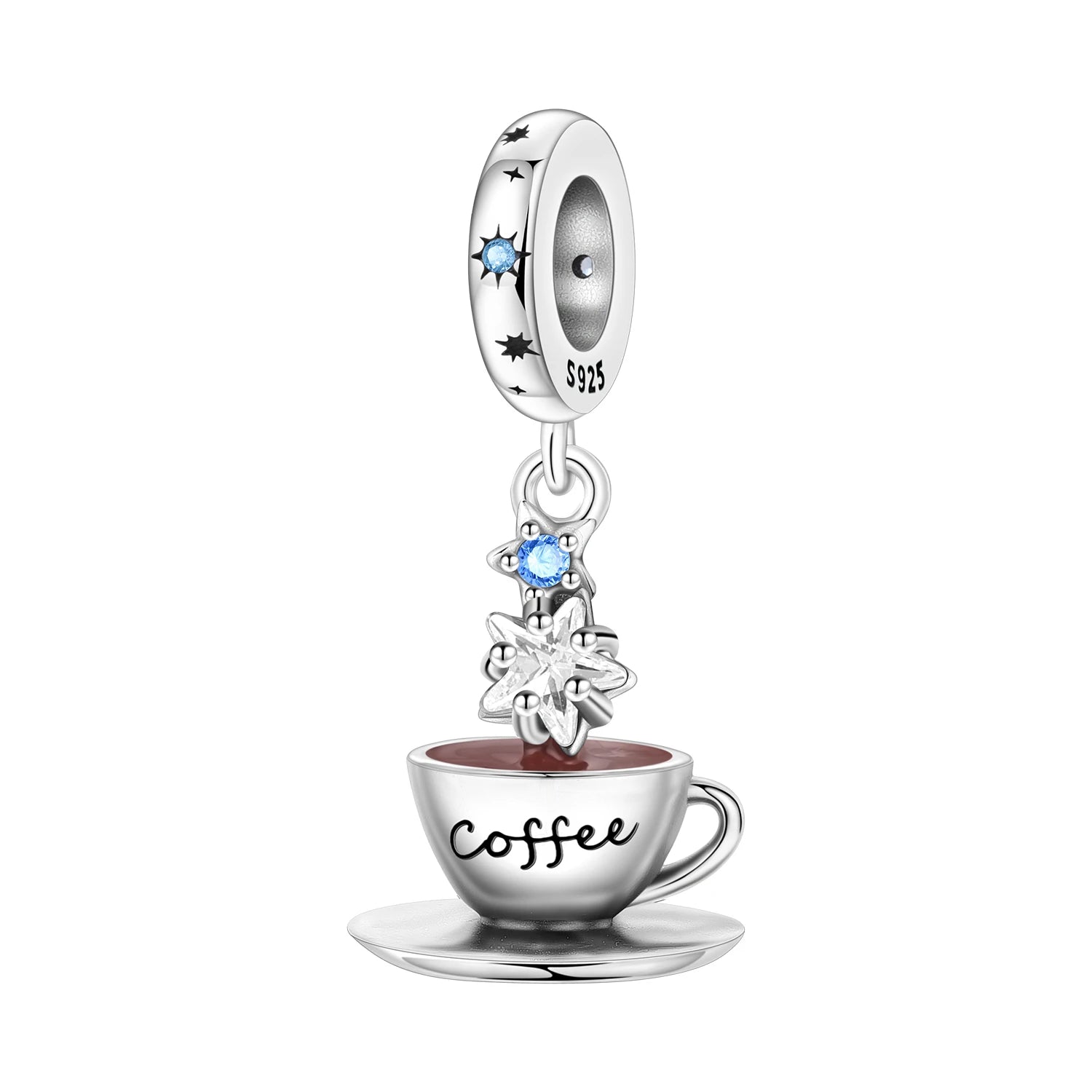 S925 Sterling Silver Heart Zircon Chocolate Coffee Pendant Charms Beads Fit Womans Bracelets Necklace DIY Party Gifts Jewelry