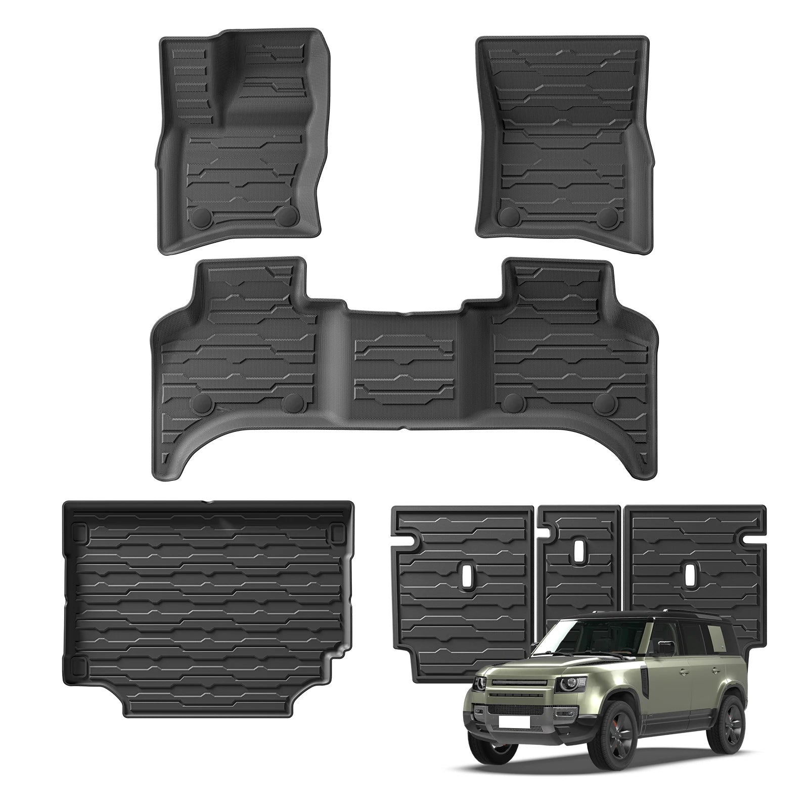 for Land Rover Defende 110 2020-2024 Car Floor Mats Cargo Liner Trunk/Backrest Mat TPE 3D All-Weather Accessiories Black
