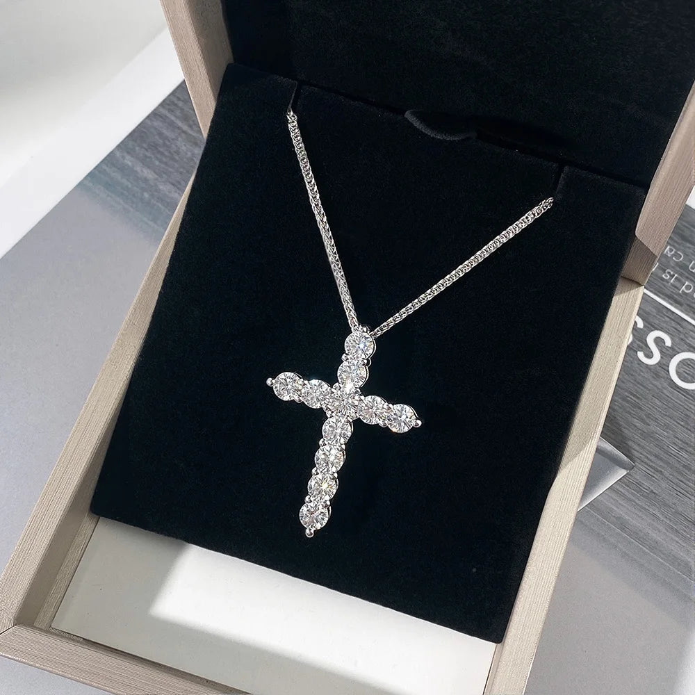 Serenity 5mm D Color Moissanite Cross Necklace for Women Men Gift 100% 925 Sterling Silver Chopin Chain Pendant Necklace Jewelry