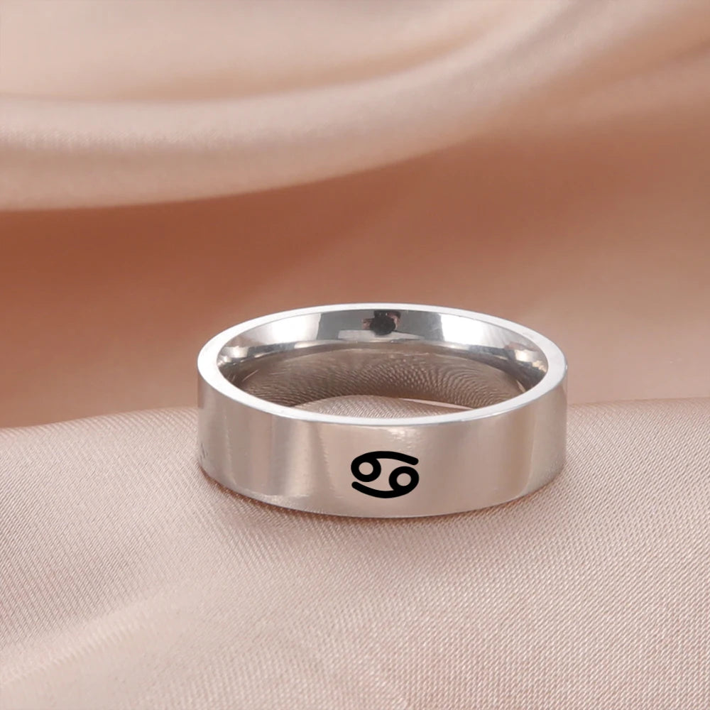 Twelve Constellation Rings Stainless Steel 12 Horoscope Zodiac Virgo Leo Sign Aries Pisces Rings For Women Men Fashion Jewelry