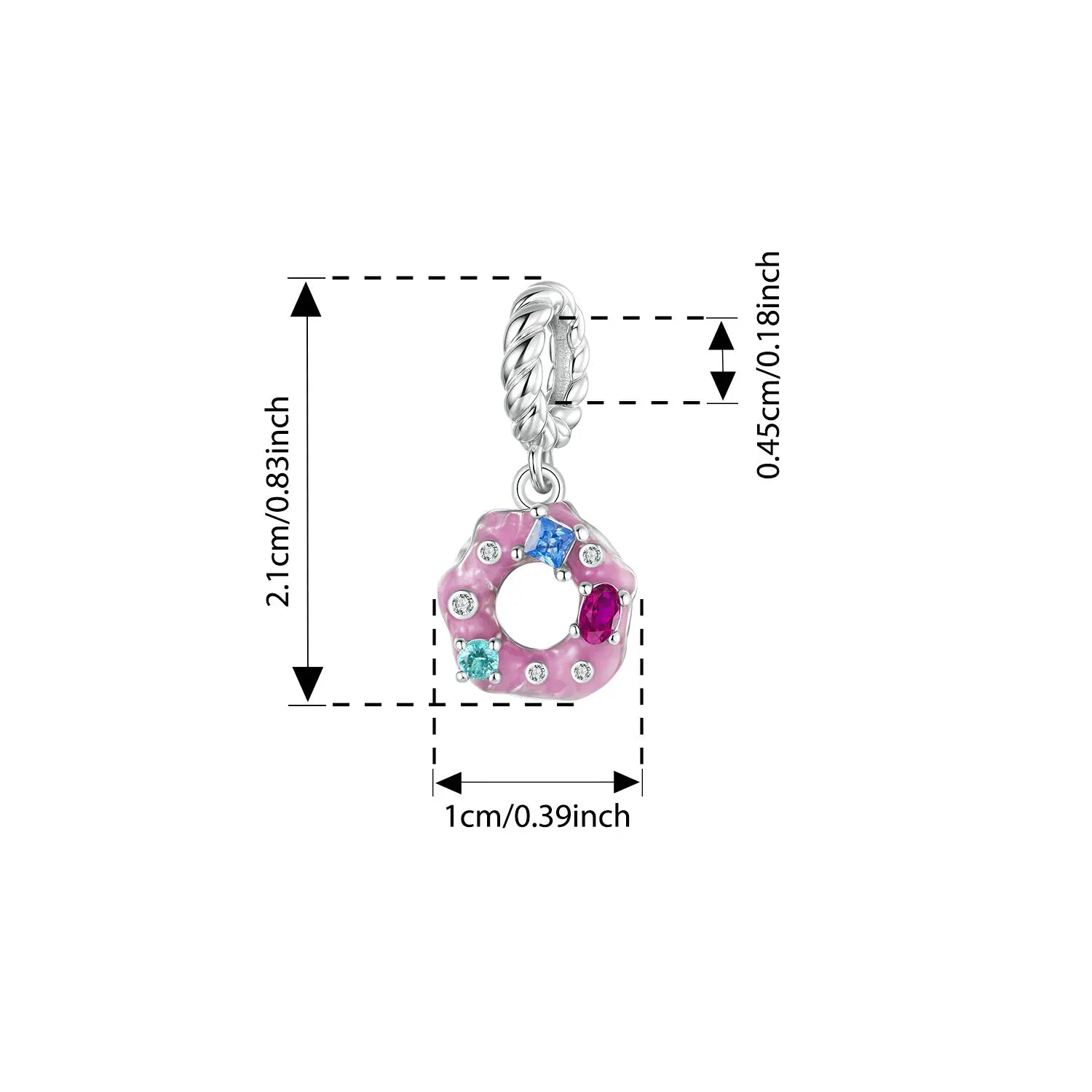 Bamoer 925 Sterling Silver Pink Donut Pendant Colorful Food Charm Candy Beads for Women Teen Sweet Bracelet Jewelry Accessories