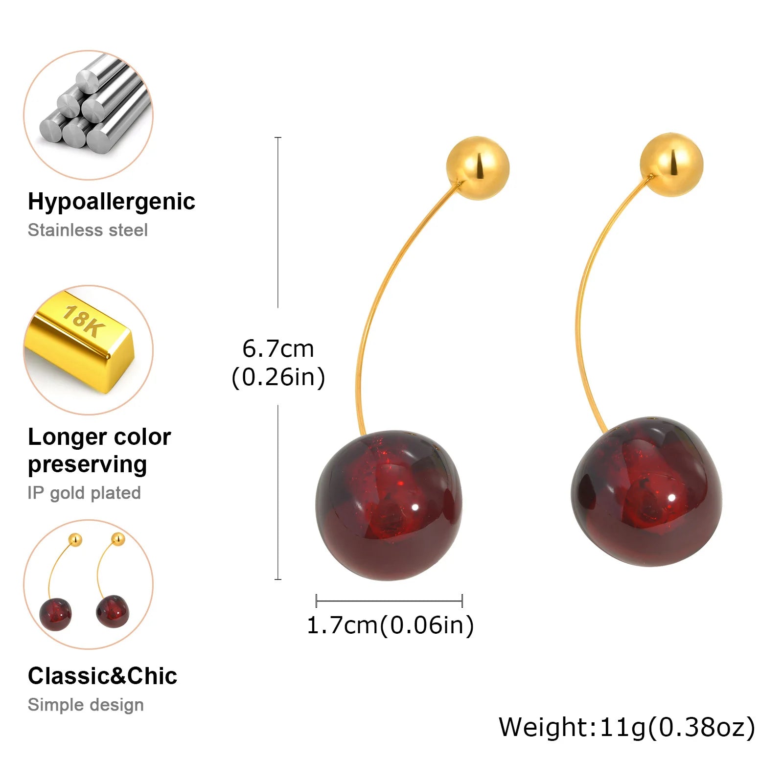 Vnox Vivid 3D Cherry Earrings, Fashion New Cute Fruit Ear Jewelry, 1 Pair Girls Trendy Accessory