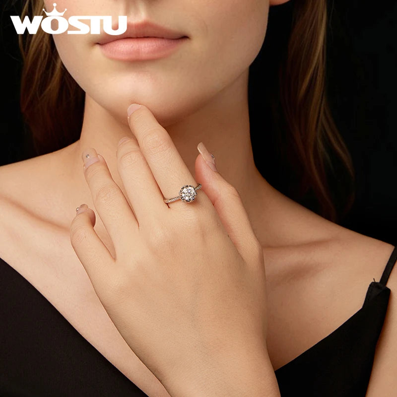 WOSTU 1CT Moissanite Ring Floral Core White Gold Luxury Original 925 Sterling Silver For Women Engagement Wedding Fine Jewelry