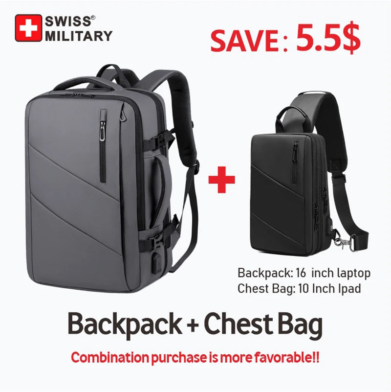 SWISS MILITARY Laptop Backpack Men 17 Inch Multi Pocket Expandable Bac