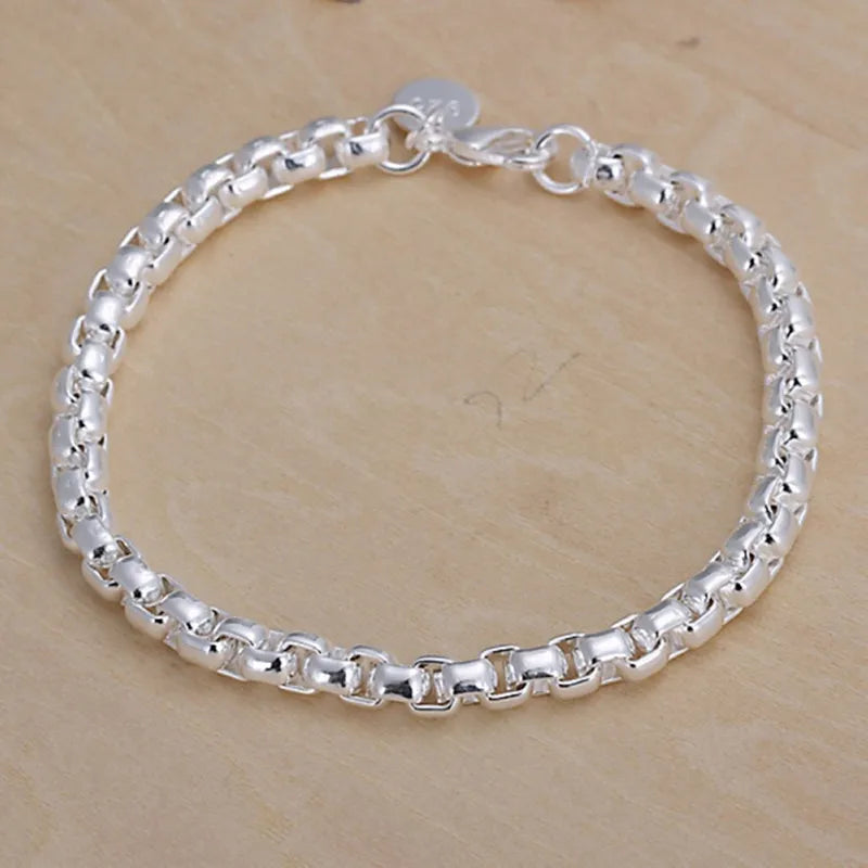 Noble 925 Sterling Silver Square Solid Chain Bracelet for Women Men Charm Party Gift Wedding Fashion Jewelry - Madeinsea©