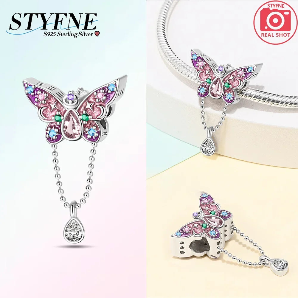 Charms 925 Silver Butterfly Series Zircon Colorful Butterfly Beaded Pendant Fit Original Bracelet DIY Jewelry Making for Women
