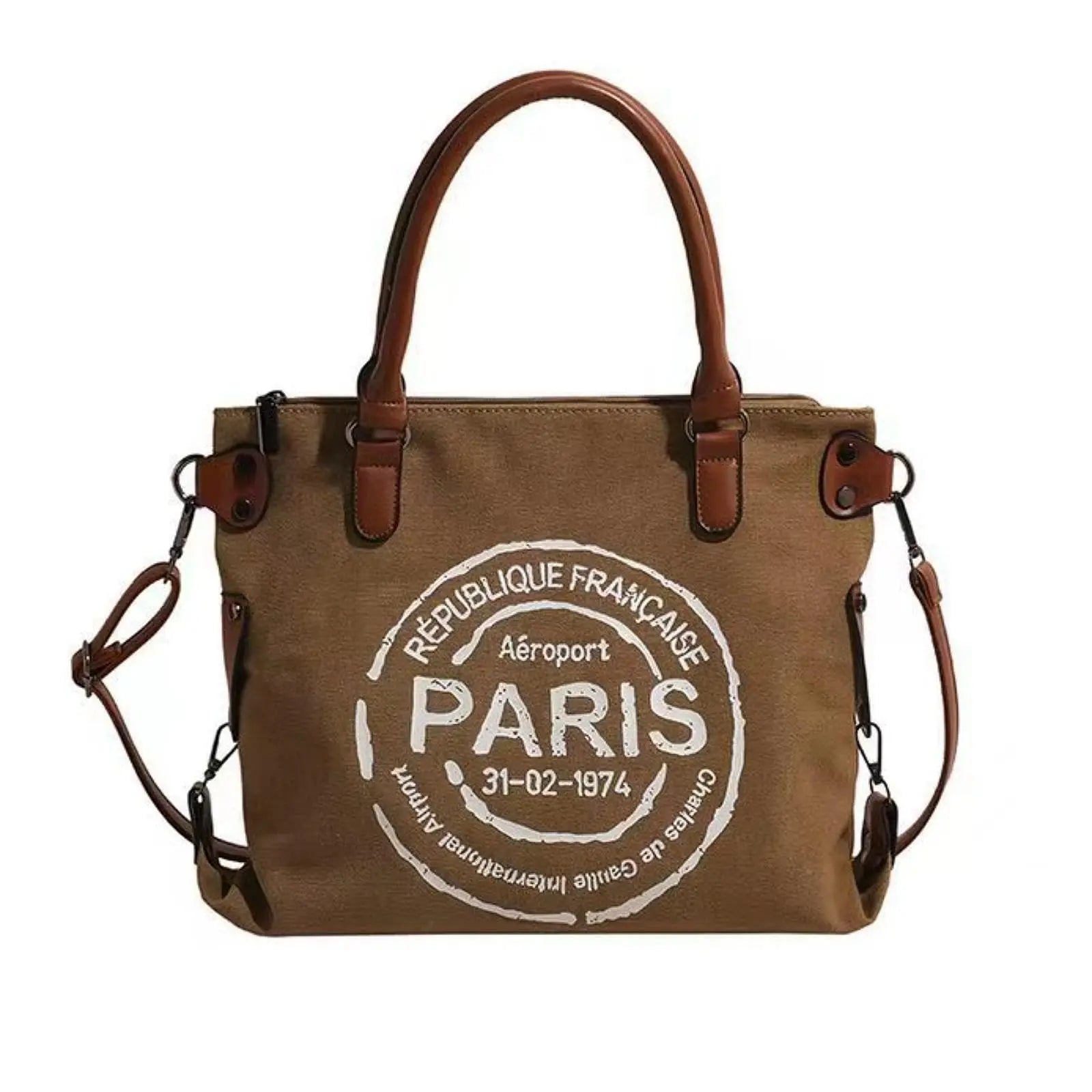 Vintage Canvas Tote Bag, Large Capacity, Water-Resistant with Adjustable Straps & Zipper Closure