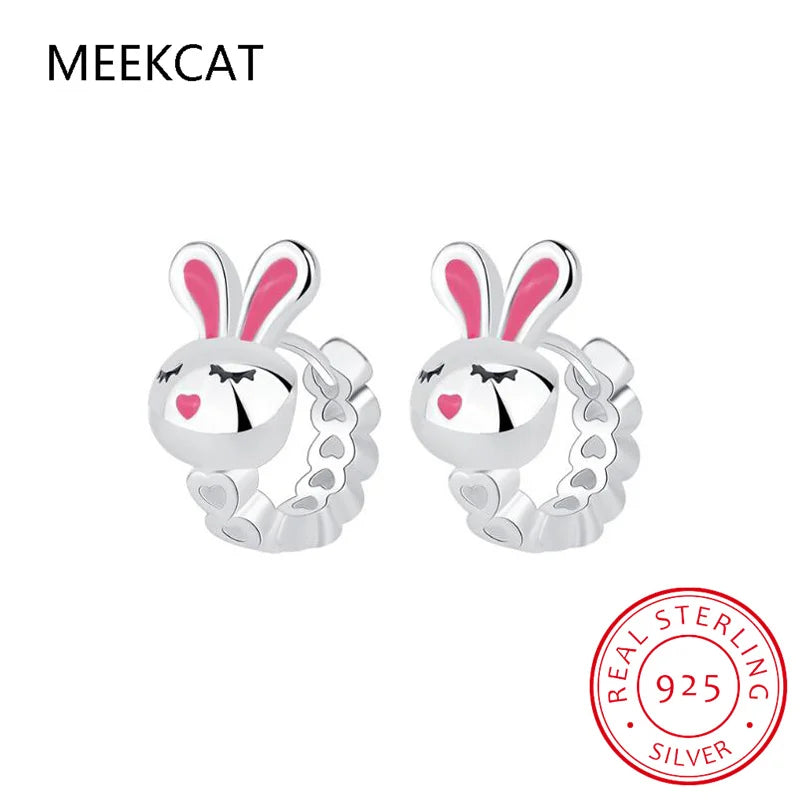 Baby Princess 925 Silver Heart Ear Buckles Cute Rabbit Hoop Earring For Girl Child Woman Beautiful Aros Huggies Earring Jewelry