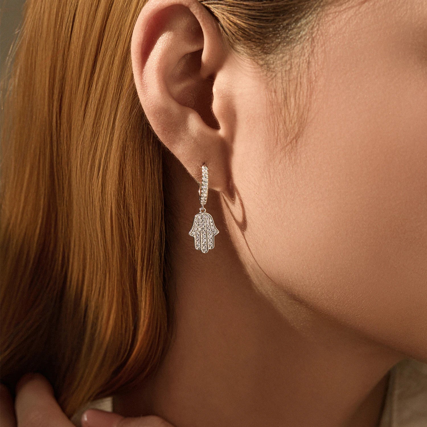 MODIAN 925 Sterling Silver Sparkling CZ Ear Buckle Classic Palm Swings Hoop Earrings For Women Daily Vacation Fine Jewelry