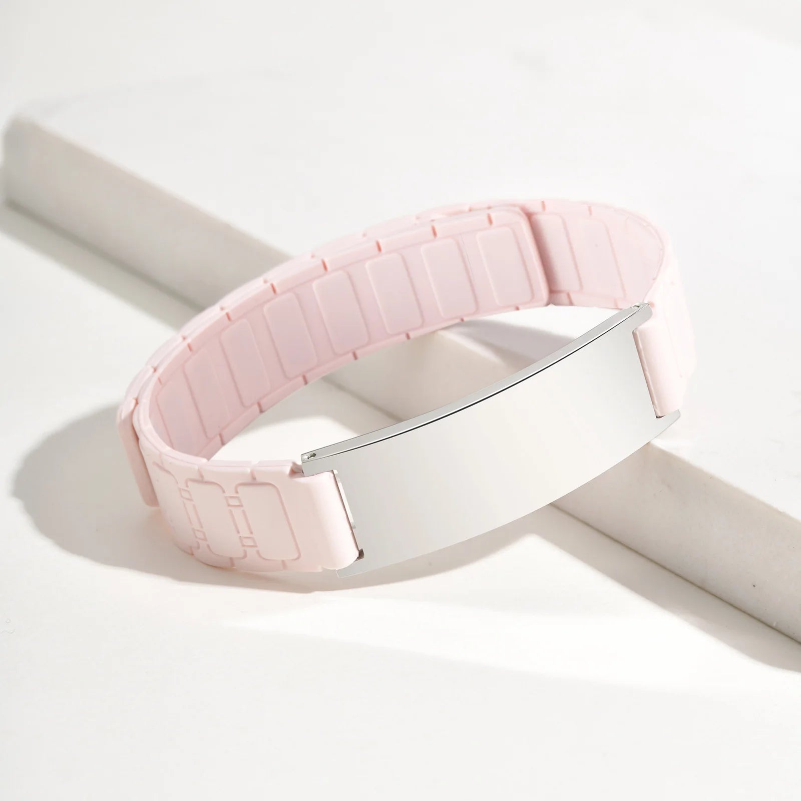 Vnox Free Engraving Magnetic Silicone Bracelet For Women,Stainless Steel Curved Nameplate Bracelet Bangle,Customizable Jewelry