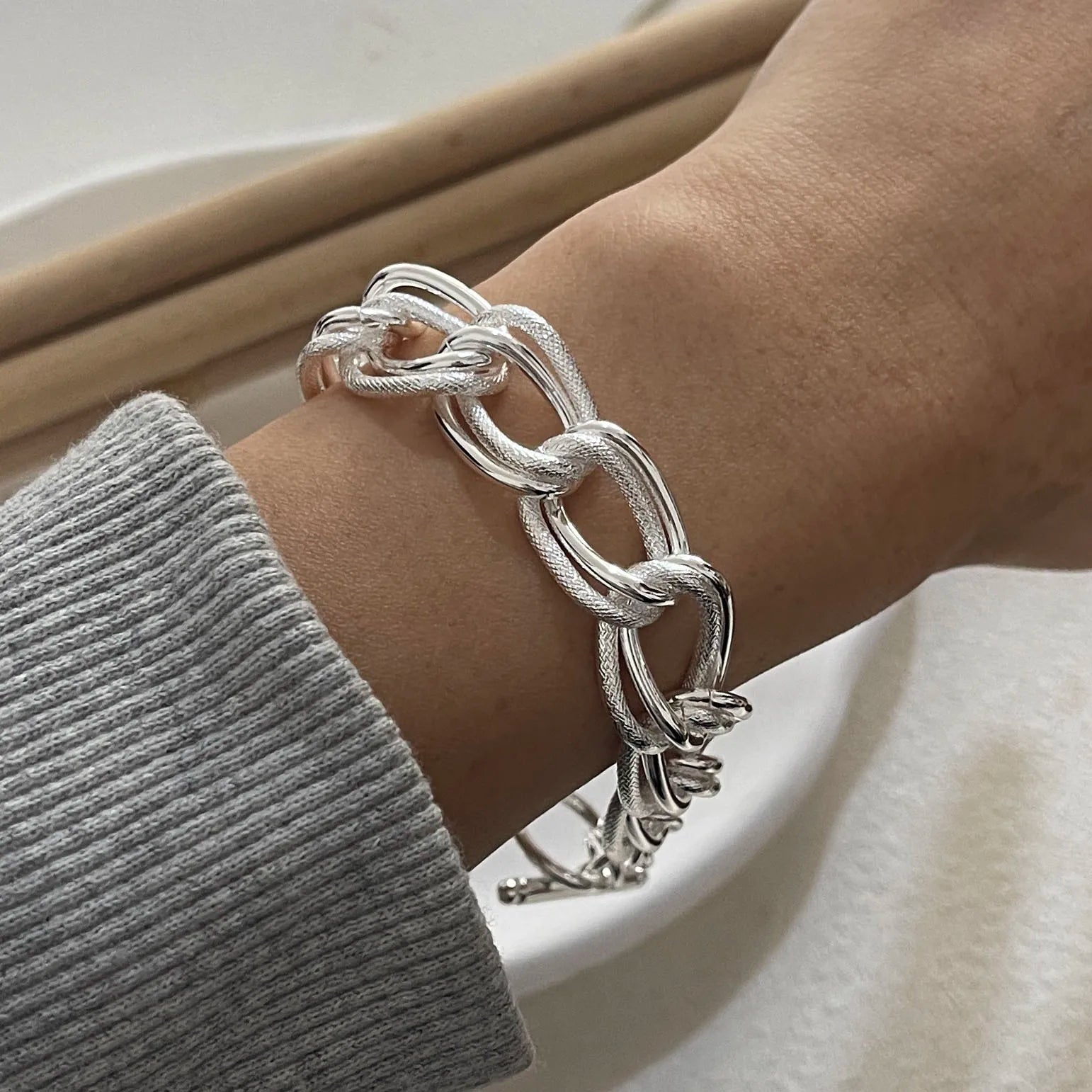 100% Solid 925 Sterling Silver Bracelet for Women Men Vintage Handmade Shinning Heart Bracelets Birthday Christmas Gift