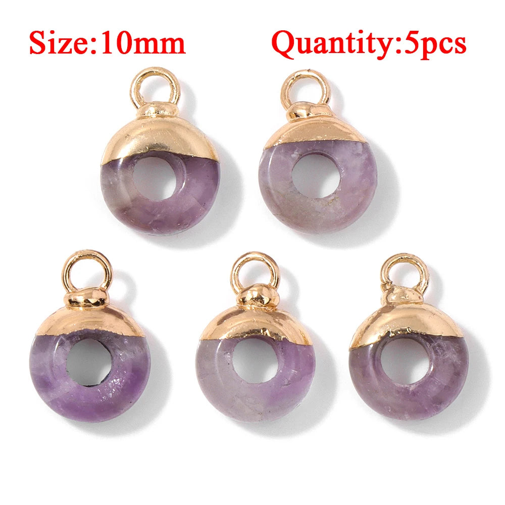 Wholesale Natural Amethyst Pendant Connector Reiki Hexagon Sun Bag Sun Stone Charm For Handmade Women Necklace Bracelet Jewelry