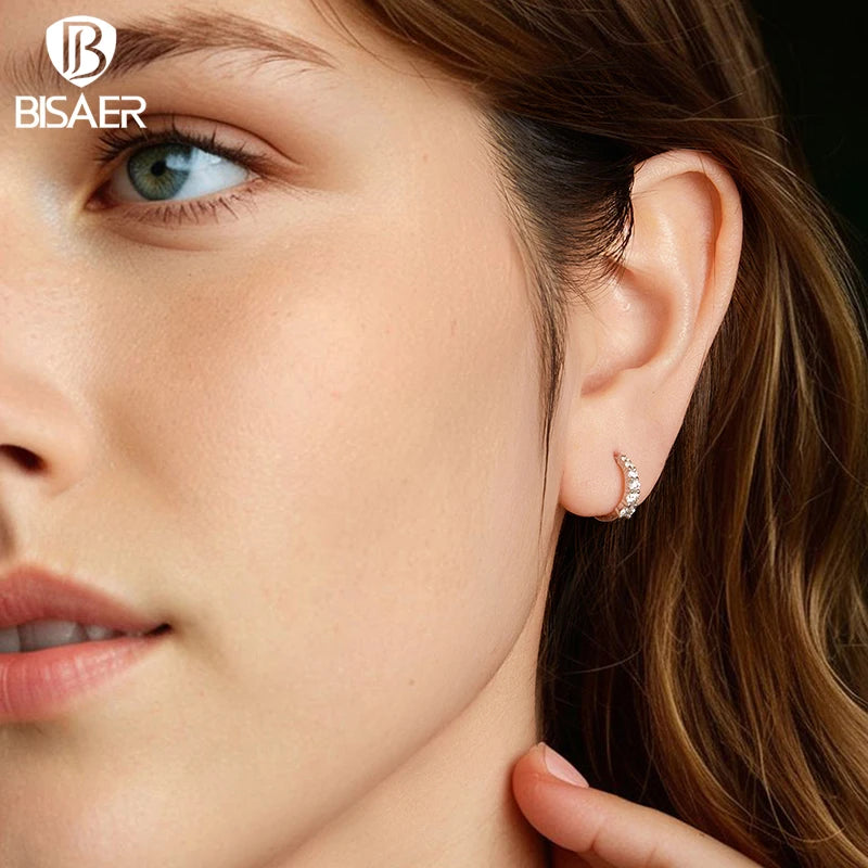 BISAER Multiple Dazzling Moissanite Hoop Earrings 925 Sterling Silver for Women Cut Lab Diamond Engagement Wedding Fine Jewelry