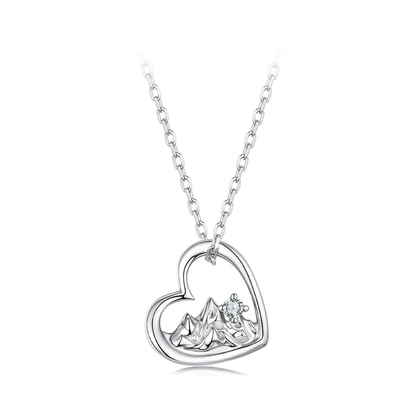 WOSTU Minimalist Mountain Heart Necklace S925 Sterling Silver, Geometric Love Pendant Romantic Jewelry Gift for Girlfriend New