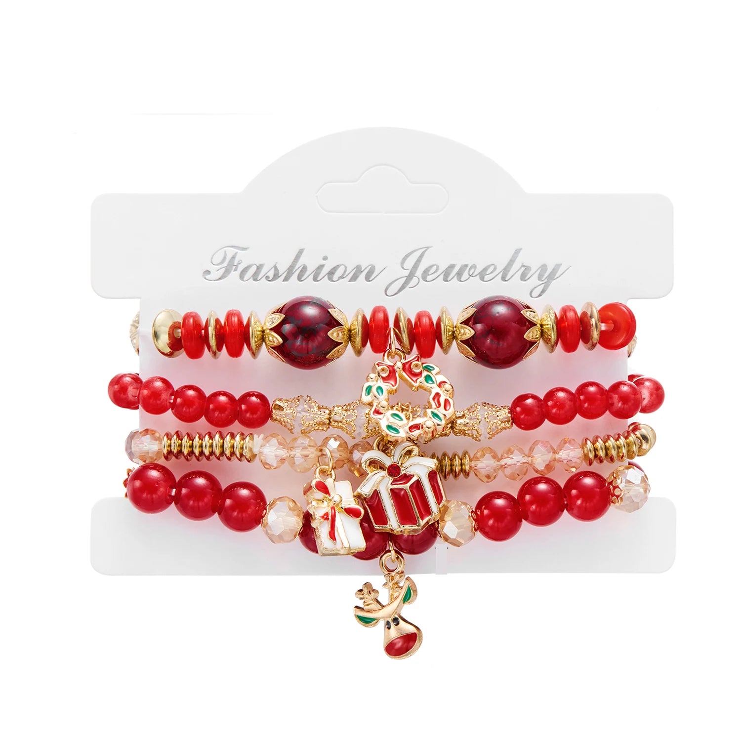 Fröhliche Weihnachten! Buntes Perlenarmband-Set für Damen mit Weihnachtsmann-, Schneemann- und Schneeflockenanhänger – Schmuck für das neue Jahr