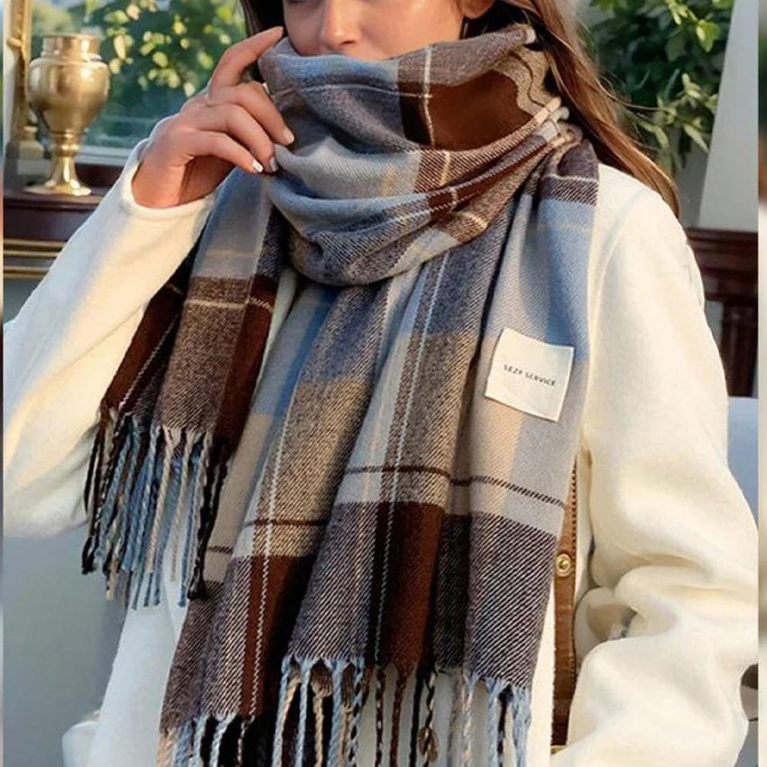1 pc Fashionable and warm British plaid scarf for autumn and winter, retro and versatile plaid tassel shawl neck scarf, suitable