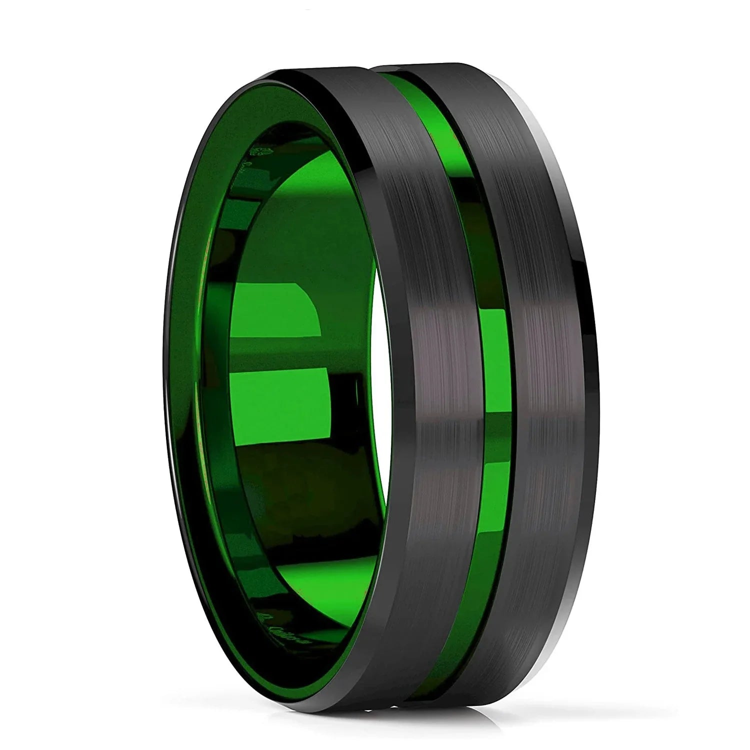 Trendy 8mm Men Frosted Stainless Steel Rings Silver Color Brushed Groove Beveled Edge Engagement Rings For Men Wedding Jewelry